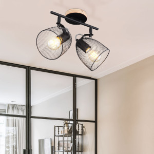 Deckenlampe, Metallgeflecht, Holz, verstellbar, H 26 cm