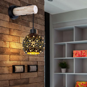 Wandleuchte, Holz, Kristall-Deko, Schwarz, H 40 cm