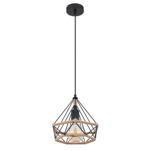 Hängeleuchte, Käfig-Design, Hanfseil, schwarz, H 150 cm