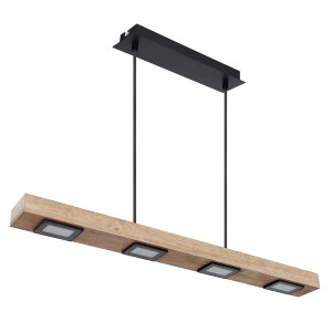 LED Hängeleuchte, Holzbalken, natur, schwarz-matt, L 80 cm