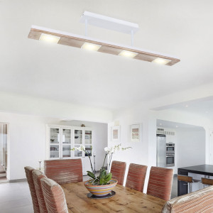 LED Deckenleuchte, Metall, Holz, Weiß, Glas, L 80 cm