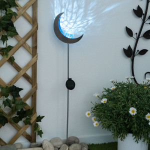 LED Solar Steckleuchte, Mond, silber, blau H 90 cm