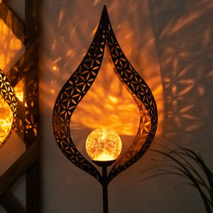 LED Solarleuchte, rost, Flammen Design, H 90 cm