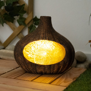 LED Solarleuchte, Rattan Design, Glas Kugel, gold,  H 24,5 cm