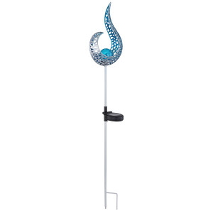 LED Solarleuchte, Glas, Erdspitz mit Flamme, H 90 cm