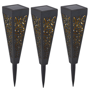 3er Set Solarleuchten, Erdspieß, schwarz-gold, H 33 cm