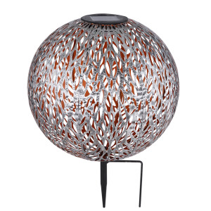 LED Solarleuchte, Kugel, Erdspieß, silber-grau, gold, H 38 cm