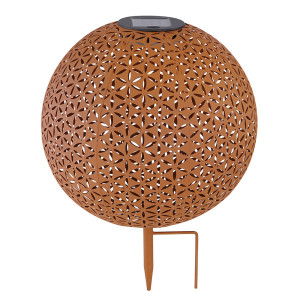 LED Solarleuchte, Kugel, Muster, rostfarben 27 cm