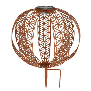 LED Solarleuchte, Erdspieß, Kugel, rostfarben, 30 cm