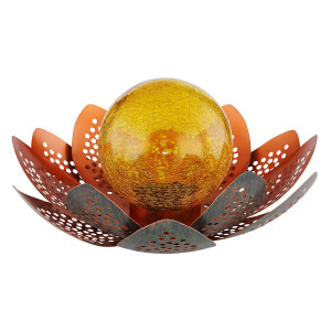 LED Solarleuchte, Lotusblume, Kugel, Crackle-Glas, 35 cm