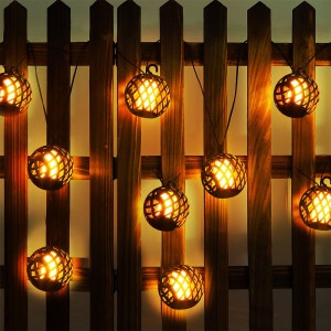 LED Solar Lichterkette, 8x Kugel, Flammen-Effekt, L 410 cm