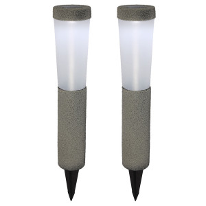 2er Set LED Solarleuchten, Steinoptik, Erdspieß, H 45,6 cm