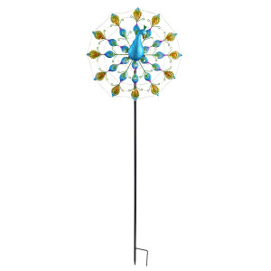 LED Solarleuchte, Pfau-Design, Erdspieß, blau-gold, H 120 cm