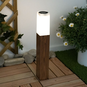 LED Solarleuchte, Metall, Holzoptik, Braun, H 61 cm