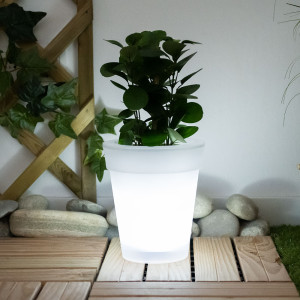 LED Solarleuchte, Blumentopf, weiß-satiniert, 17 cm