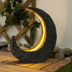 LED Solarleuchte, Mond Design, steingrau gold, H 31 cm