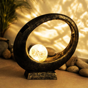 LED Solarleuchte, Ring Design, gold, H 32 cm