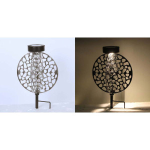 LED Solarleuchte, Schwarz, Metall, Silber, Dekorstanzungen