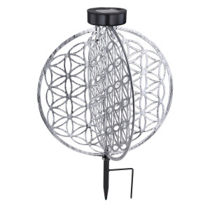 LED Solarleuchte, Lebensblume, silber-antik, rund, H 41 cm