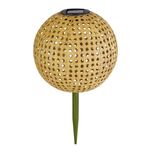 LED Solarleuchte, Kugel, Bambus-Geflecht, Erdspieß, 20 cm