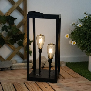 LED Solarleuchte, Schwarz, Amber, Edison-Design, H 53 cm