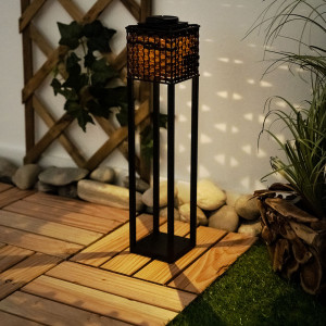LED Solarleuchte, Metall, Rattan, Braun-schwarz, H 62 cm