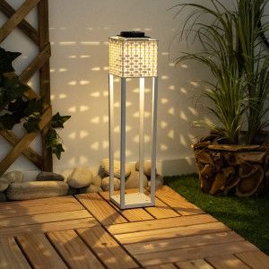 LED Solarleuchte, Rattan, Bodenplatte, Erdspitz, weiß
