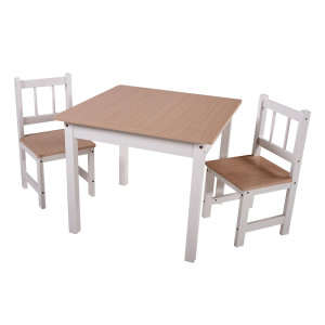 Kindersitzgruppe, Tisch, 2x Stuhl, Kiefernholz, weiß-natur