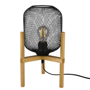Tischleuchte, Gitter, Holz, schwarz, braun, H 37 cm