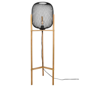 Stehleuchte, Gitter, Holz, schwarz, braun, H 122 cm