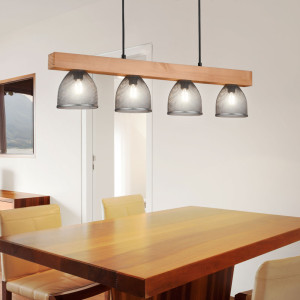 Hängeleuchte, Holz Balken, Höhenverstellbar, H 150 cm