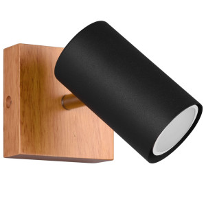 LED Wandleuchte, Holz, schwarz-matt, Spot verstellbar, H 16 cm