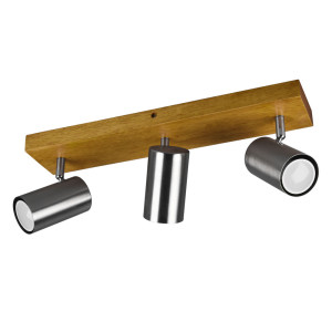LED Deckenstrahler, Holz, nickel-matt, Spots verstellbar, L 44 cm