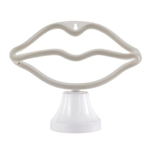 LED Tischleuchte, Silikon, Kussmund, pink, USB, L 45 cm