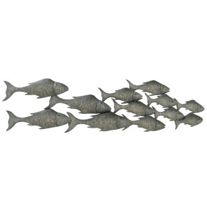 Wand Dekoration, Fischschwarm aus Metall, grau