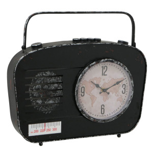 Tischuhr, Retro Radio Design, Eisen schwarz, H 38 cm
