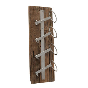 Weinregal, 4x Flaschenhalterung, Holz, Eisen, H 61 cm
