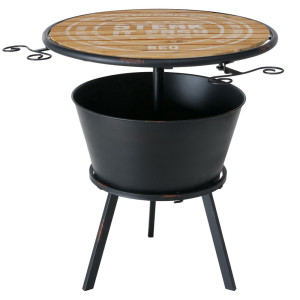 Gartentisch, Getränkehalter, Holz, Eisen, schwarz, H 65 cm