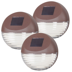 3er Set LED Solarleuchte, Zaun. rund, braun, 11 cm