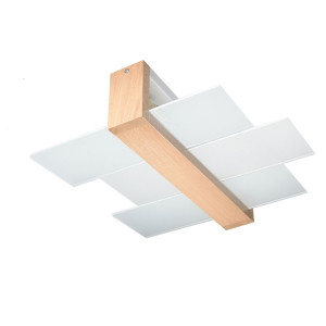 Deckenleuchte, Holz, naturfarben, Glas, L 43 cm