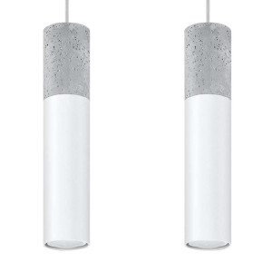 Pendelleuchte, Stahl weiß, Beton grau, 2-flammig, H 100cm