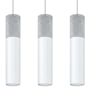 Pendelleuchte, Stahl weiß, Beton grau, 3-flammig, H 100 cm