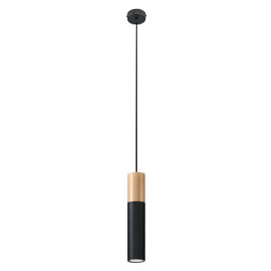 Pendelleuchte, schwarz, Holz-Optik, Stahl, pendelnd, H 100 cm