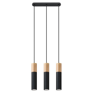 Pendelleuchte, Schwarz, Holz, Stahl, L 40 cm