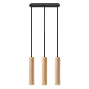 Pendelleuchte, 3-flammig, Stahl, Schwarz, Holz, L 40 cm