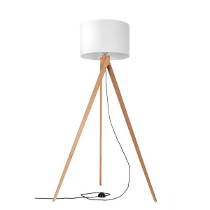 Stehlampe, Holz, Weiß, Schwarz, 3-Bein, H 140 cm