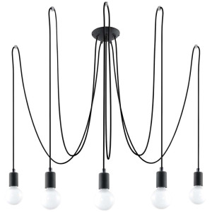 Pendelleuchte, Schwarz, Stahl, 5-flammig