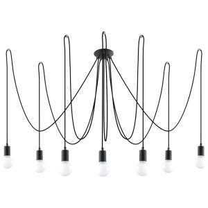 Pendelleuchte Schwarz Stahl, 7-flammig, H 300 cm
