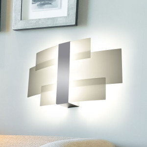 Wandleuchte, Stahl Chrom, Glas Weiß, 42 cm