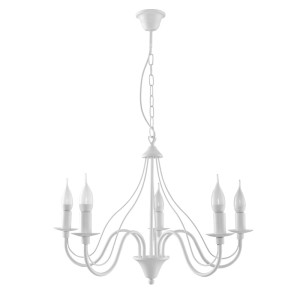 Kronleuchter, Stahl, weiß, pendelnd, 5-flammig, H 80 cm